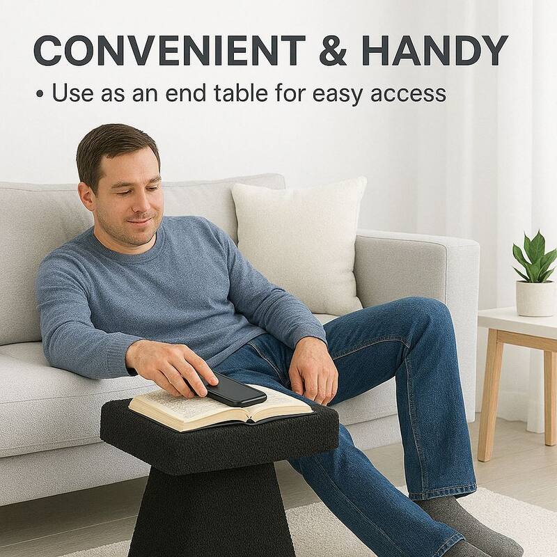 Black Teddy Upholstered T-Shape Vanity Foot Stool 19"W x 16"H