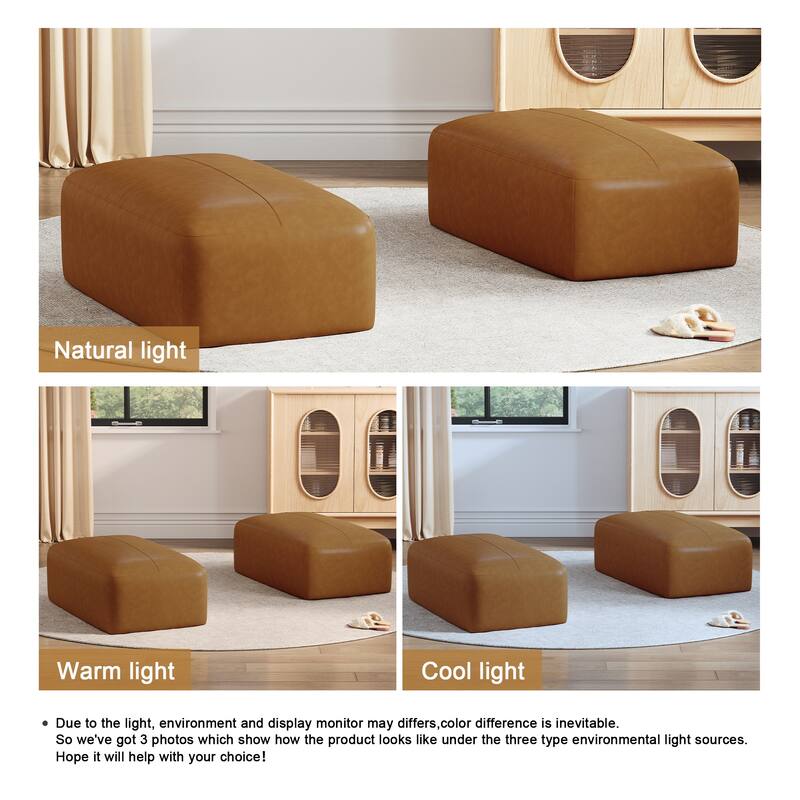 UIXE Genuine Leather Ottoman, Upholstered Ottoman for Living Room