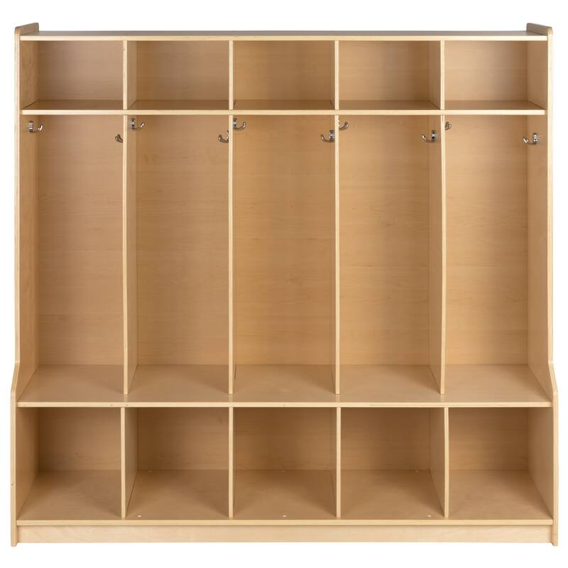 Wood School Coat Locker with Bench, Cubbies and Storage Organizer Hook - 48"W x 13.375" - 15"D x 48"H
