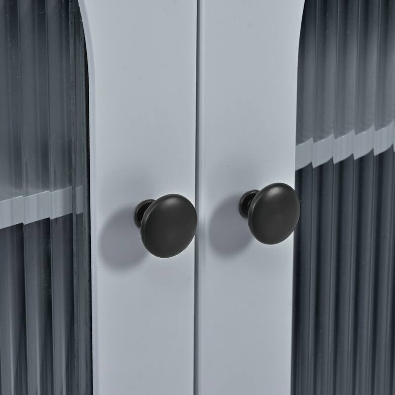 73.5'' Rubberwood Kitchen Island with LED Lights, Extended Table, Power Outlets and 2 Fluted Glass Doors