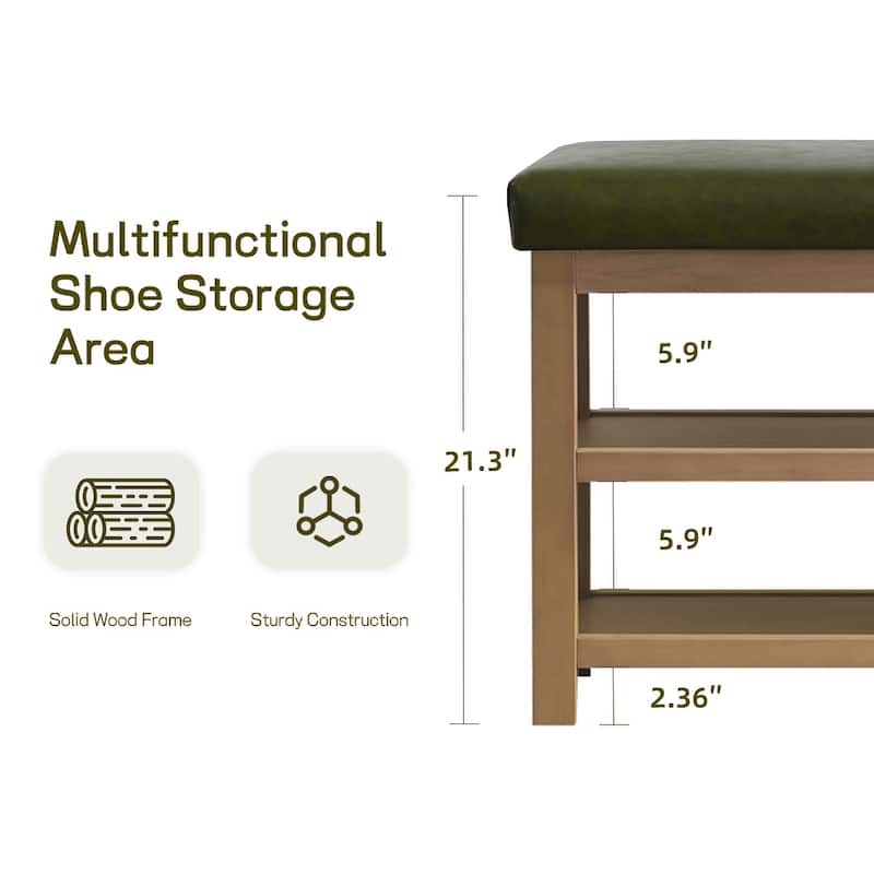 HUIMO Multi-Functional Solid Wood Bench with Storage Shelves 46in/39in/31in