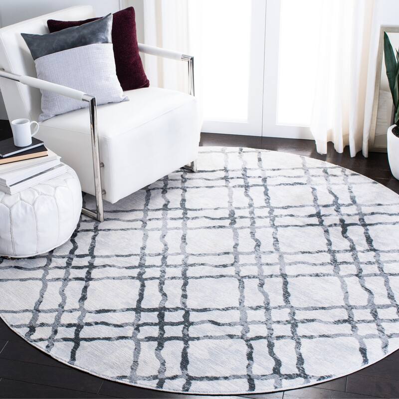 Martha Stewart by SAFAVIEH Saniye Trellis Distressed Rug - 6'7" Round - Ivory/Grey