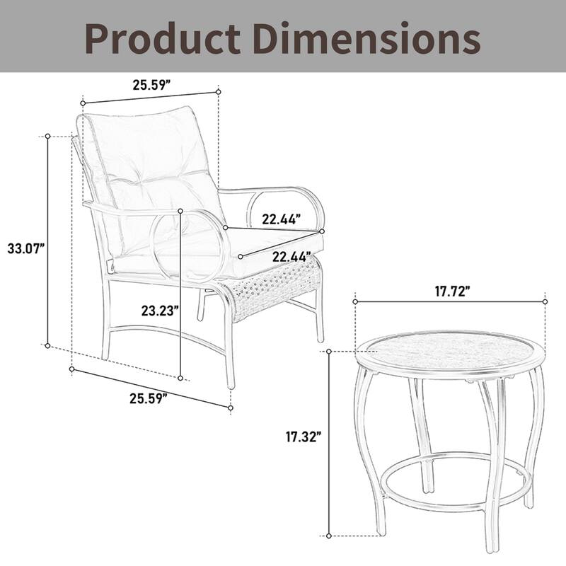 3-Piece Modern Rattan Patio Conversation Set with Coffee Table