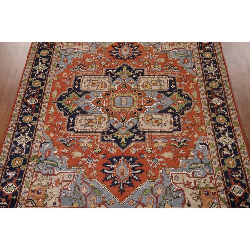Orange Heriz Serapi Oriental Area Rug Hand-Knotted Wool Carpet - 9'0"x 11'11"