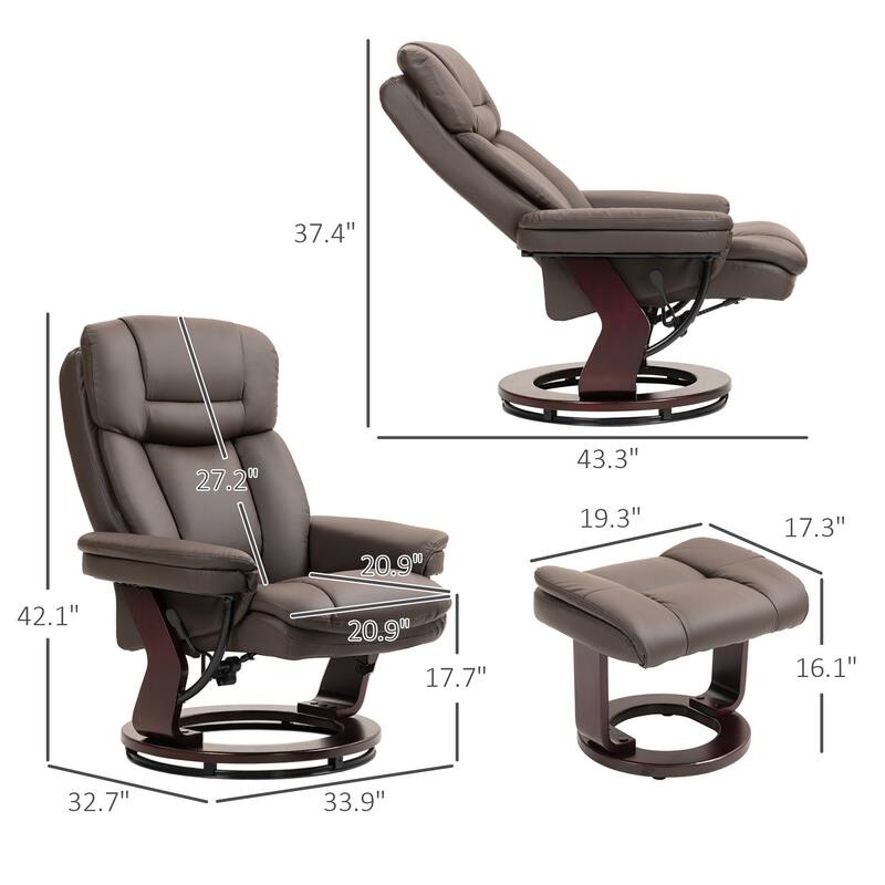 Modern Faux Leather Recliner Chair with Ottoman and Adjustable Positions Metal Base for Living Room
