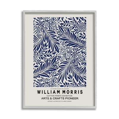Stupell Blue Floral Leaves Botanical Pattern Exhibition Flyer Framed Wall Art