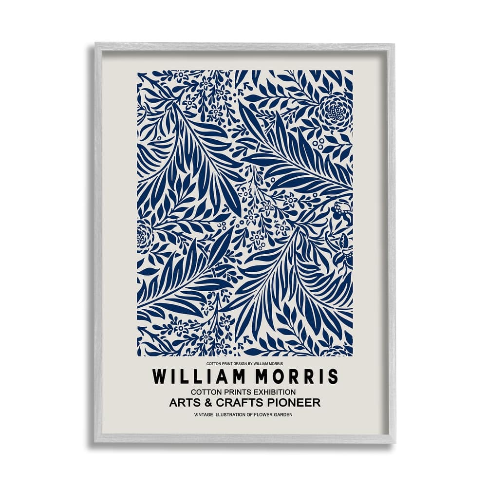 Stupell Blue Floral Leaves Botanical Pattern Exhibition Flyer Framed Wall Art