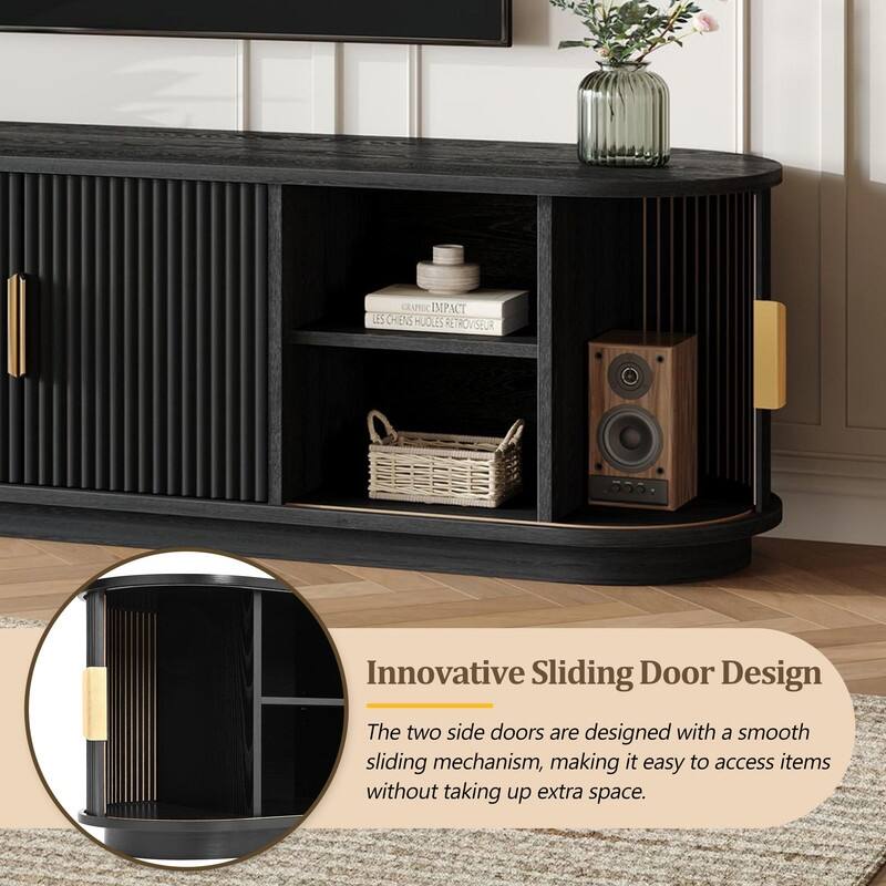 Farmhouse Wooden TV Stand up to 75" with Sliding Door and Adjustable Shelves for Modern Home Entertainment