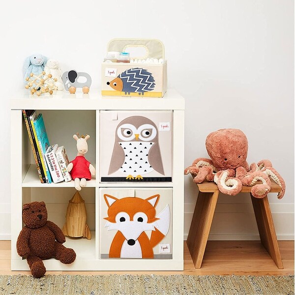 3 Sprouts Kids Playroom Foldable Fabric Storage Cube Bin Box, Fox