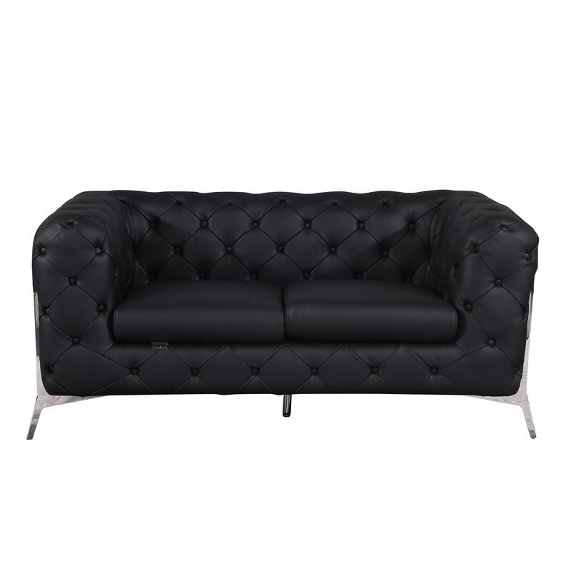 Top Grain 100% Italian Leather Loveseat - Black