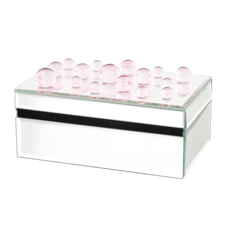 Glass Mirrored Jewelry Box with Pink or Black Bubble Textured Balls - Silver - Roche River Decor