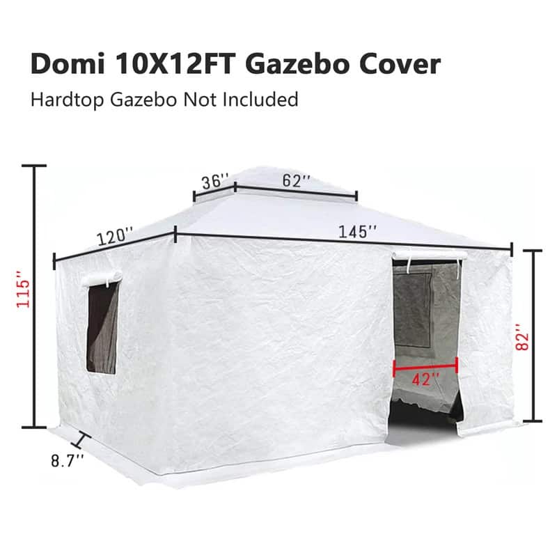 Domi 8' x 8' Universal Winter Gazebo Cover, All Season Waterproof Enclosed Cover with Sidewalls & Ventilated Mesh Windows, White