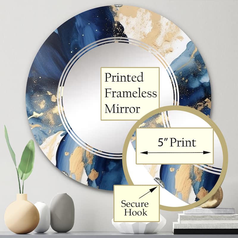 Designart "Dark Blue and Gold Strokes VIII" Fractals Modern Wall Mirror