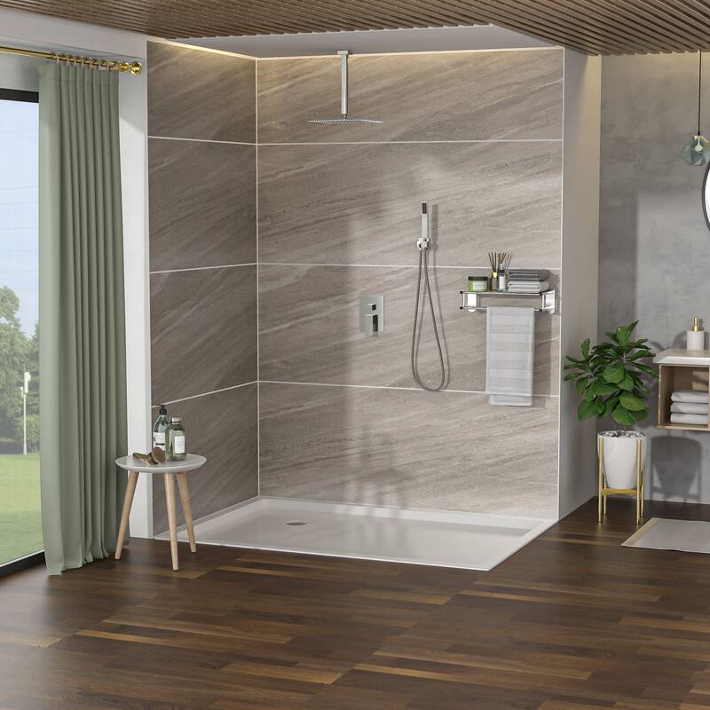 Ceiling Mount Shower System 16 Inch Shower Faucet Set with Handheld Shower Shower Faucet Kits with Pressure Balance Valve