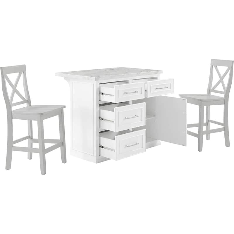 Kitchen Island with Storage & Marble Top - Rolling Cart for Dining & Prep