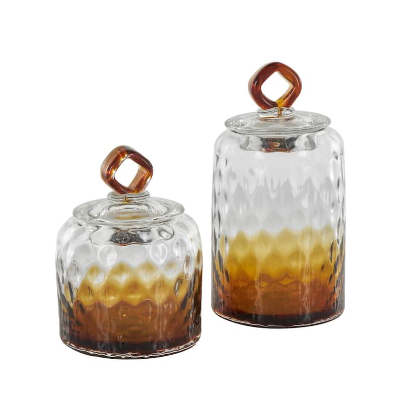 Glass Geometric Faceted Ombre Living Room Decorative Jars with Diamond Knobs - Set of 2 Orange - Roche River Decor