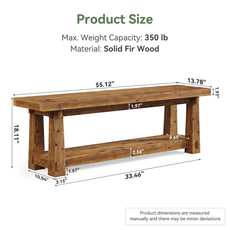 55" Solid Wood Entryway Bench with Shoe Storage, Charred Wood Grain