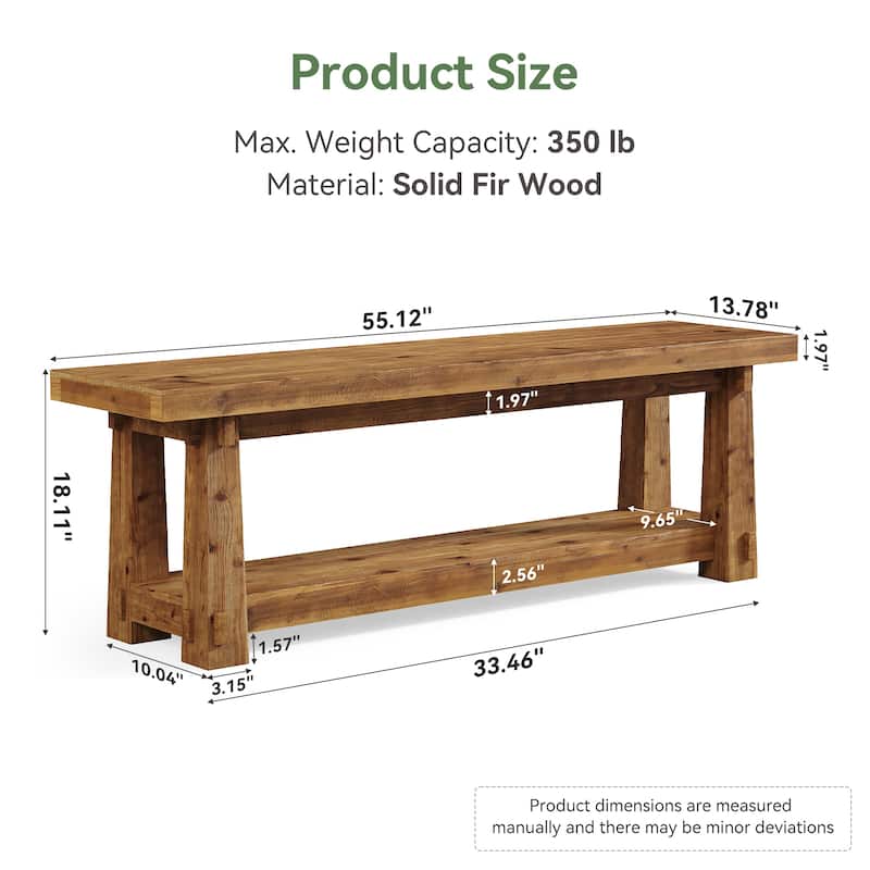 55" Solid Wood Entryway Bench with Shoe Storage