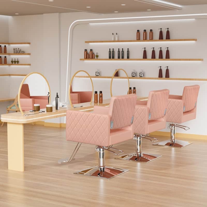 OmySalon PVC Leather Aluminum Footrest Diamond Pattern Barber Chair - N/A