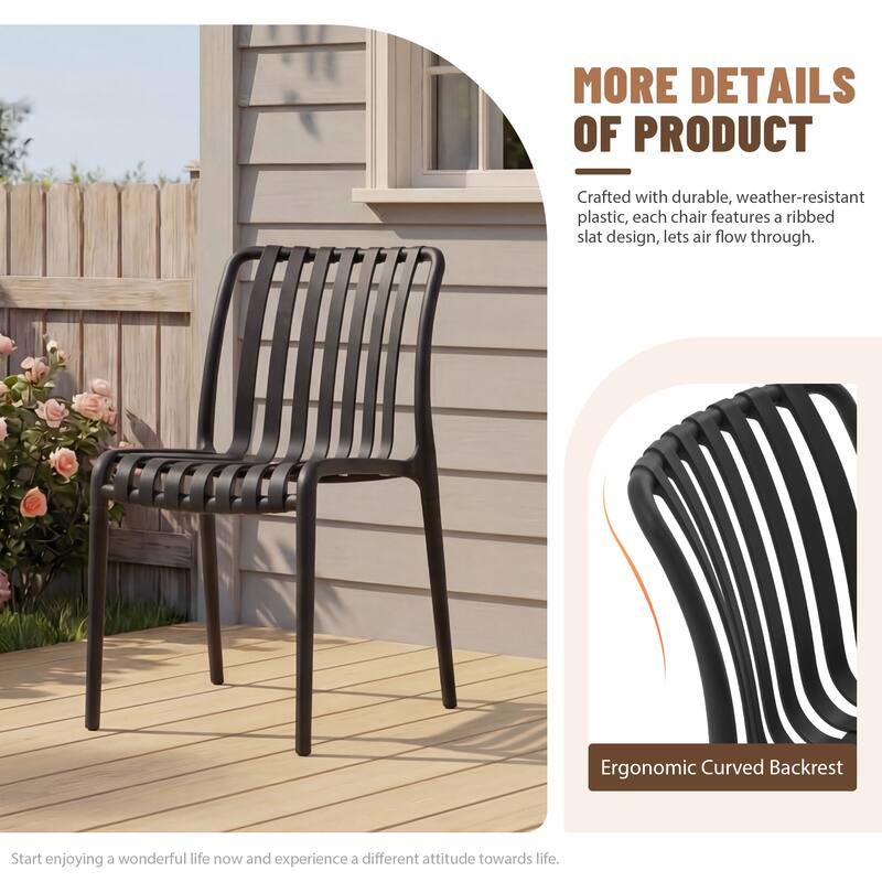 Outdoor Dining Set 9-Piece Stackable Plastic Lightweight Dining Chair and Extendable Dining Table