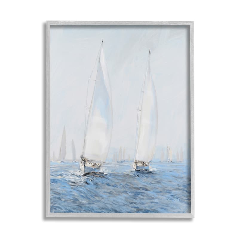 Stupell Beautiful White Sailboats Drifting Ocean Waves Painting Framed Wall Art - Grey