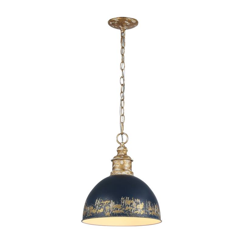 Golden Lighting Alison 1-light Pendant in Vintage Gold and Antique Matte Navy shade - Medium Pendant