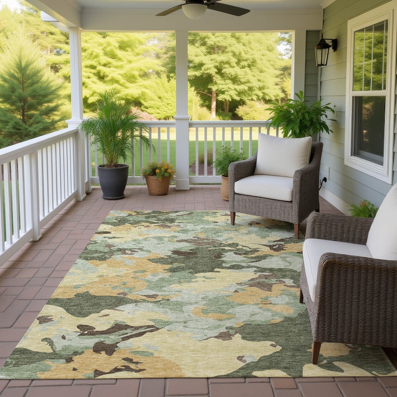 Machine Washable Indoor/ Outdoor Abstract Mexi Chantille Rug - Olive - 2'6" x 3'10"
