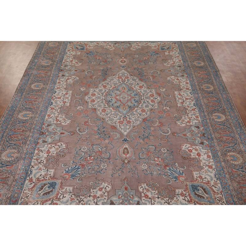 Grey Tabriz Persian Vintage Area Rug Hand-Knotted Wool Carpet - 9'3" x 12'8"