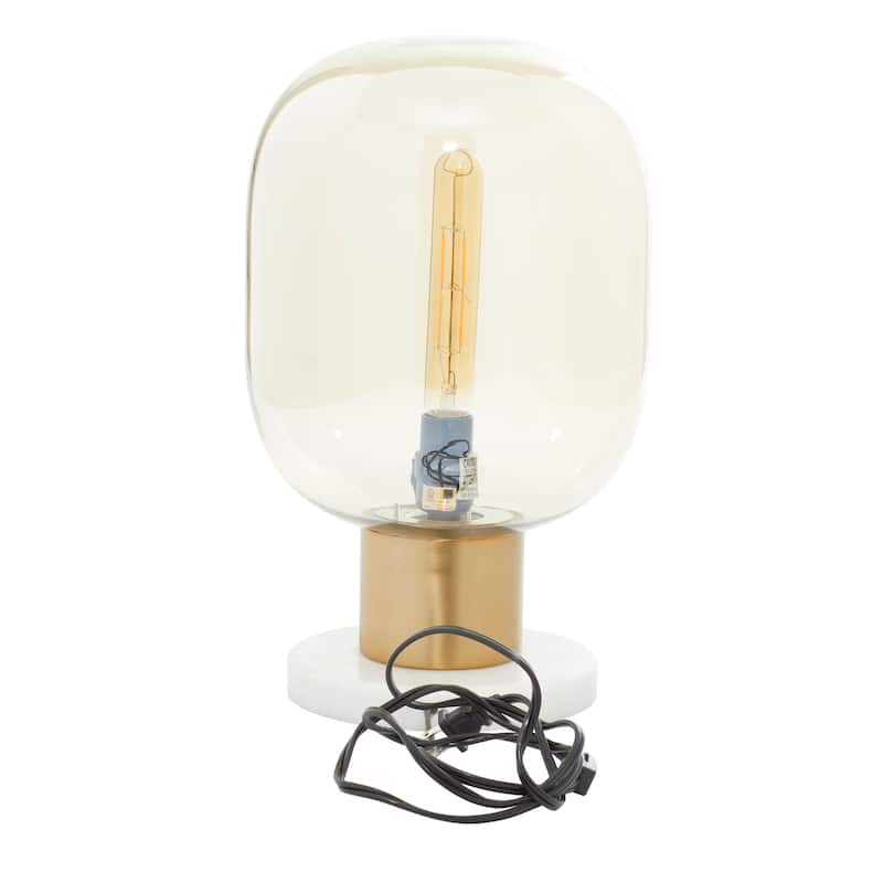Metal Room Table Lamp with Clear Dome Shaped Shade and Marble Base - Gold - Roche River Decor