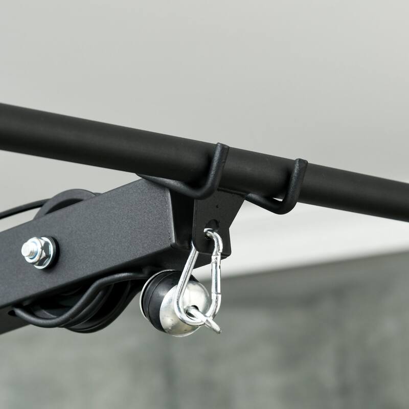 Soozier Lat Pull Down Machine Cable Station, High and Low Pulley System with Adjustable Seat and Flip-Up Footplate, for Home Gym