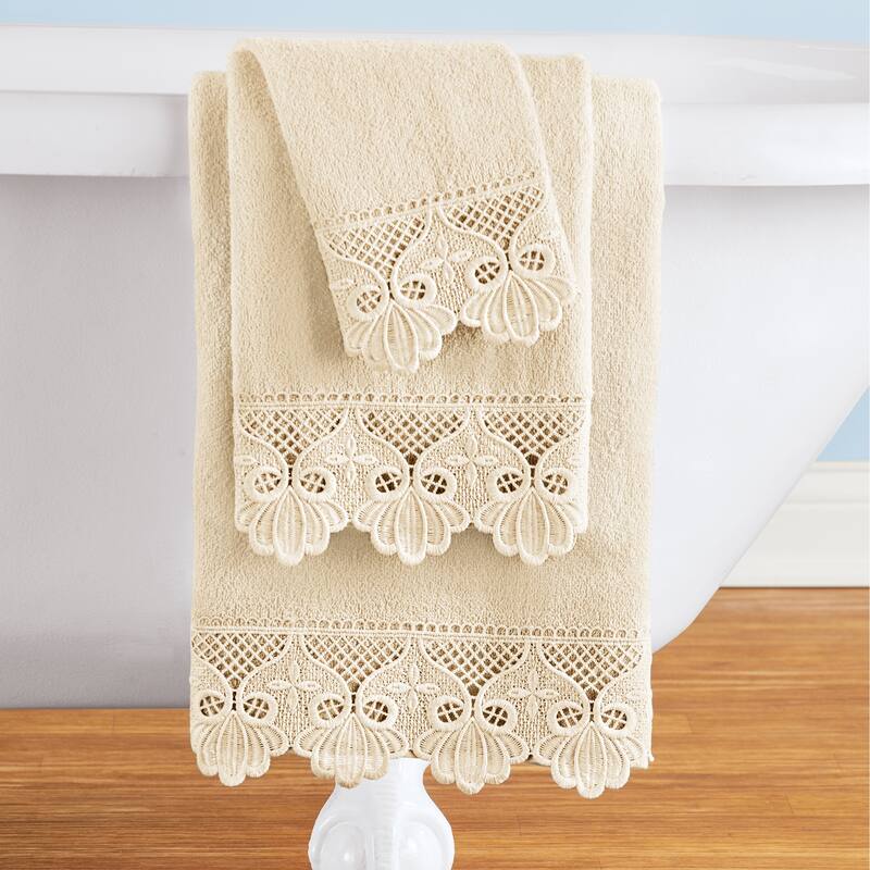 3-Piece Macramé Laced Bathroom Towel Set - Beige - 44.25 x 0.01 x 21.25