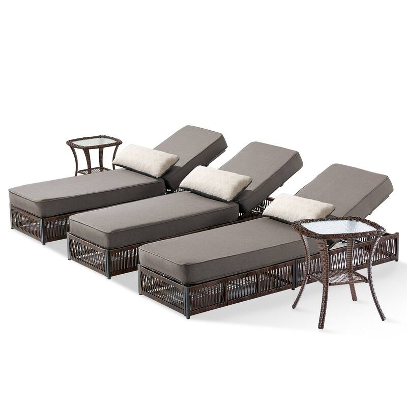 Pocassy 5 Pieces Patio Chaise Lounge Chair with Adjustable Backrest
