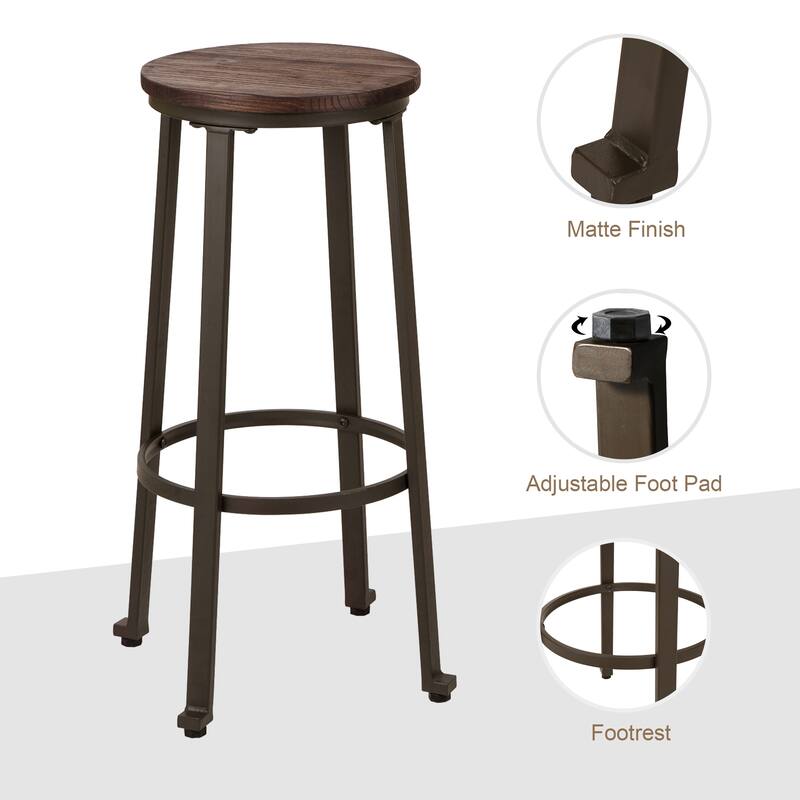 Glitzhome Farmhouse Elm Wood Top Steel Bar Stools Table Pub Set