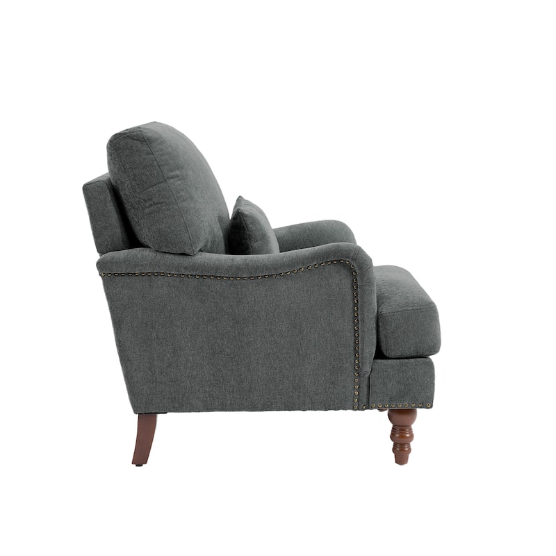 Mid Century Chenille Upholstered Accent Chair with Nailhead Trim