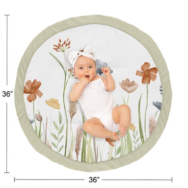 Boho Floral Garden Flower Girl Baby Tummy Time Playmat Green Watercolor Bohemian Floral Farmhouse Vintage Shabby Chic Nature