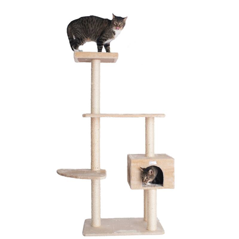GleePet 57-Inch Real Wood Cat Tree In Beige With Playhouse And Perch