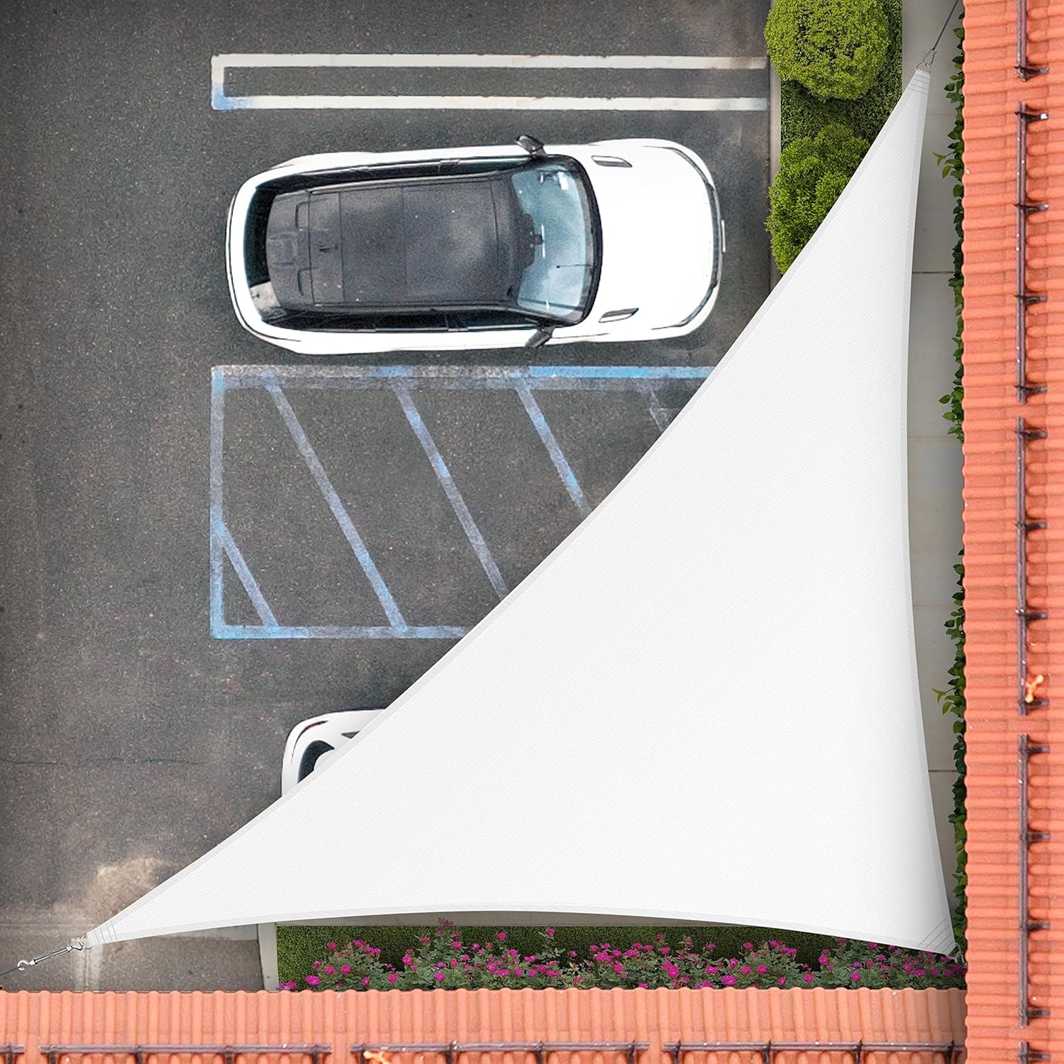 12' x 16' x 20' White Triangle Sun Shade Sail, UPF50+, 95% UV Block, Heavy Duty, 3-Year Warranty