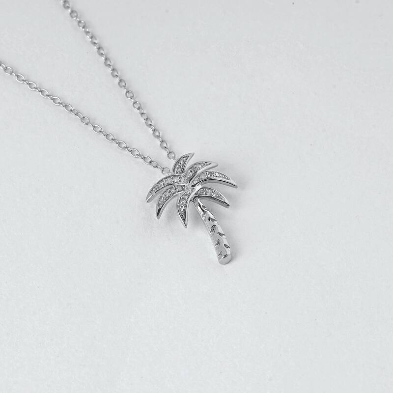 1/20ct Diamond Accented Palm Tree Pendant Necklace in Silver for Women - Silver