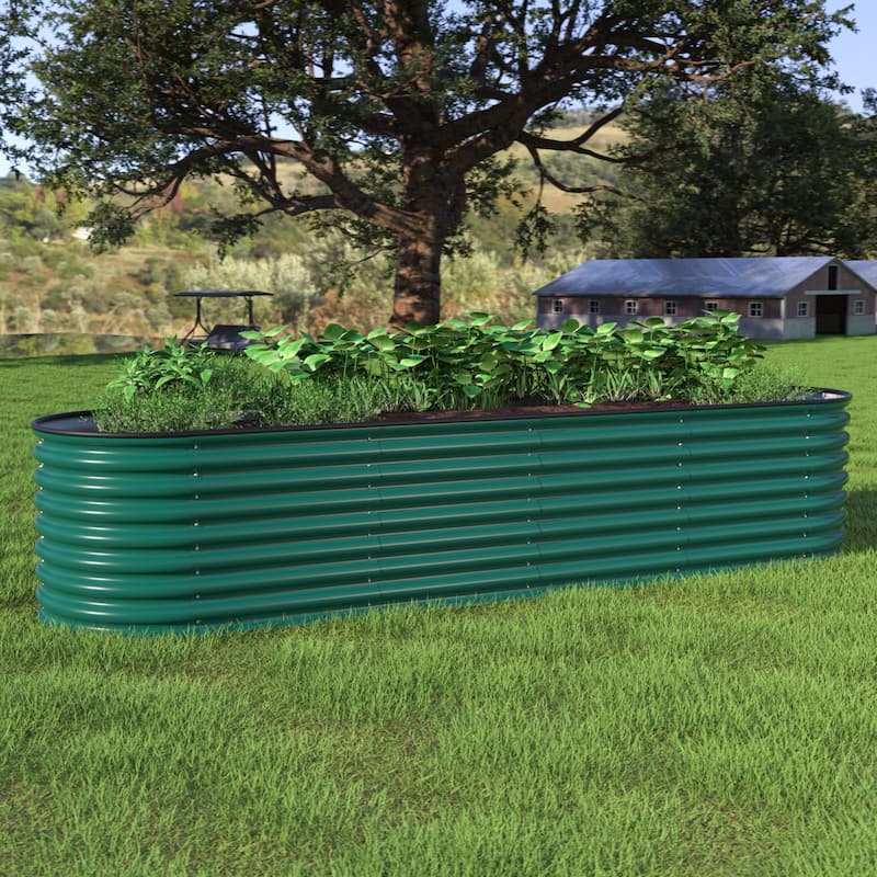 VEIKOUS 23.1''H Metal Galvanized Raised Garden Bed 9-in-1 Modular Outdoor Planter Box - N/A - Green