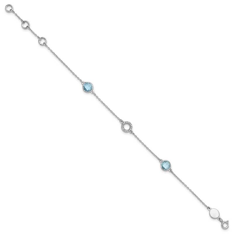 Curata 925 Sterling Silver Spring Ring White Ice Blue Topaz and .05 Ct Diamond Bracelet 7.25 Inch