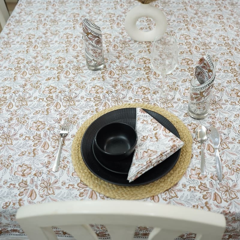 Fabdivine Handmade Block Print Cotton Table Cover Farmhouse Dining Kitchen Decor Gift
