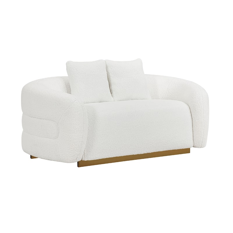 Novy Loveseat with 2 Accent Pillows, White Sherpa, Gold, 71 Inch