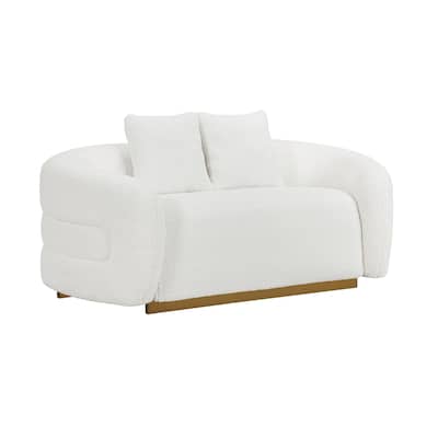 Novy Loveseat with 2 Accent Pillows, White Sherpa, Gold, 71 Inch