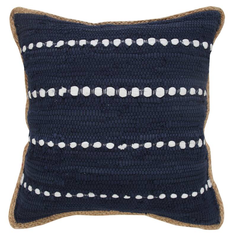 20" Navy Blue and White Interwoven Striped Square Throw Pillow