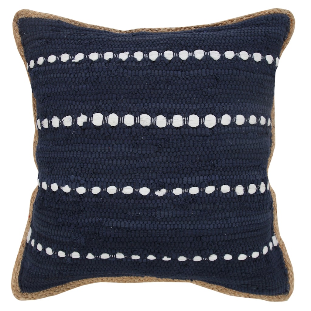 20" Navy Blue and White Interwoven Striped Square Throw Pillow