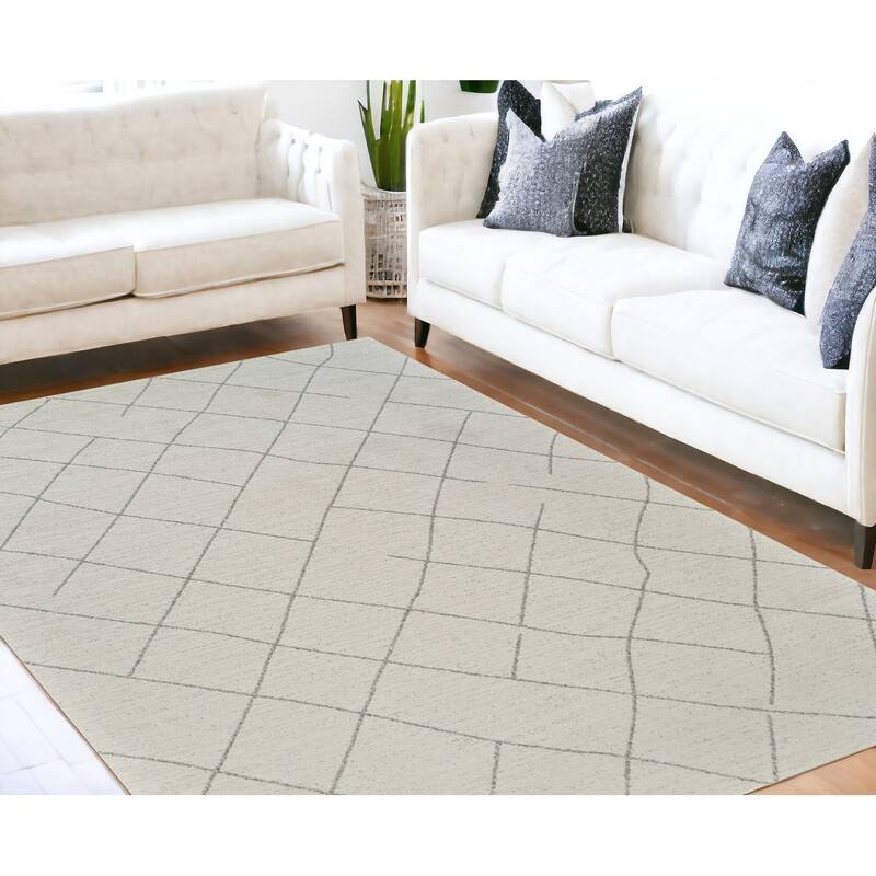 Betab Distressed Abstract Modern Stain Resistant Woven Area Rug By HomeRoots - 5' X 8' - Cream and Beige - Rectangle