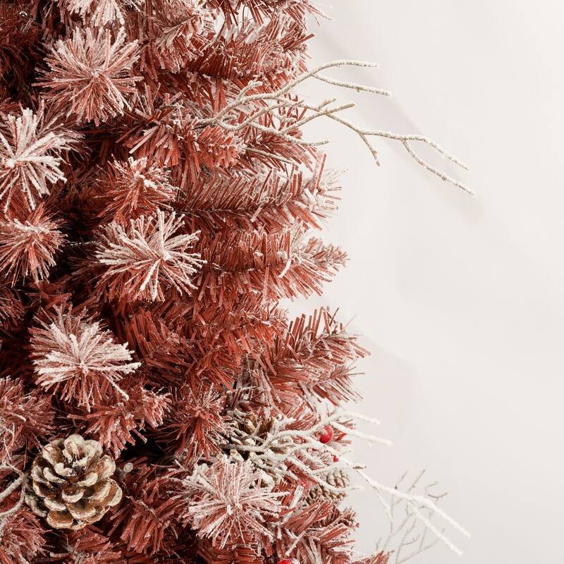 4-Pieces Set Artificial Christmas Tree Brown Needles with flocking, with Warm Lights