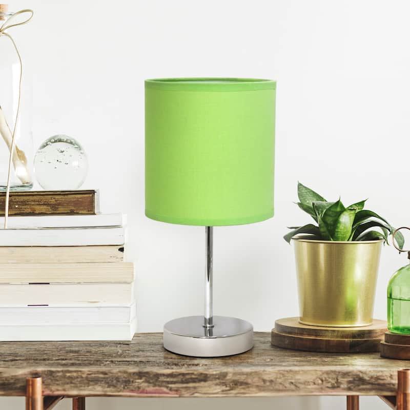 Traditional Petite Table Lamp with Drum Shade - 11.75" - Silver and Green
