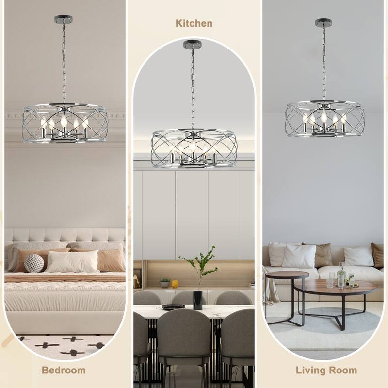 Bella Depot 20" Industrial Black Caged Dimmable Chandelier 5-Light Adjustable Pendant Light for Kitchen Island, Hallway