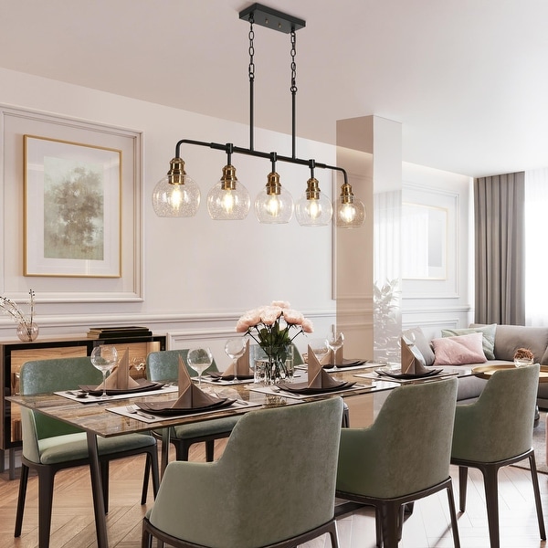 Zenith Modern Transitional 40 Inch Black Gold Linear Chandelier Kitchen Island Farmhouse Dining Pendant with Seeded Glass